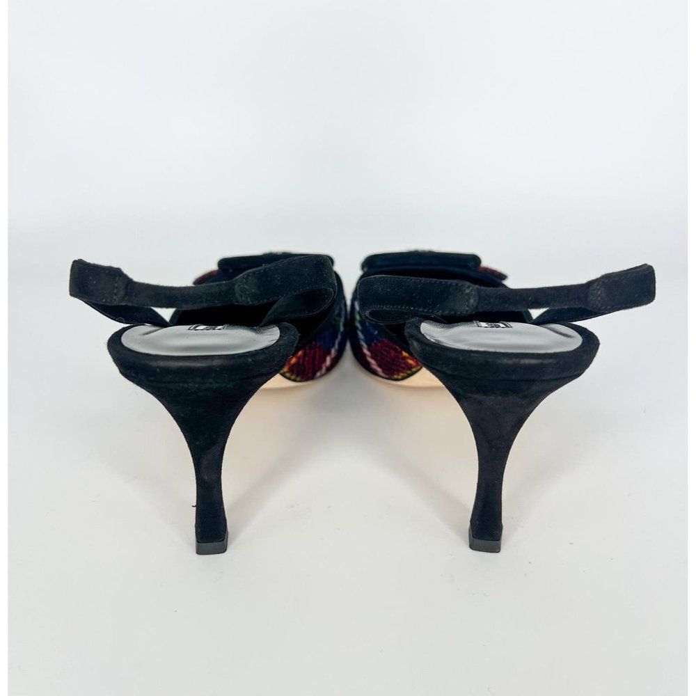 MANOLO BLAHNIK Maysale Red & Green Plaid Slingback Stiletto Sandals Size… - Picture 9 of 12
